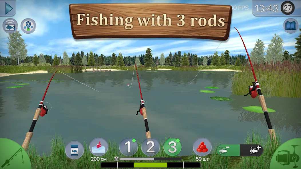 Pesca com três canas em simultâneo em True Fishing 2: Online 3D